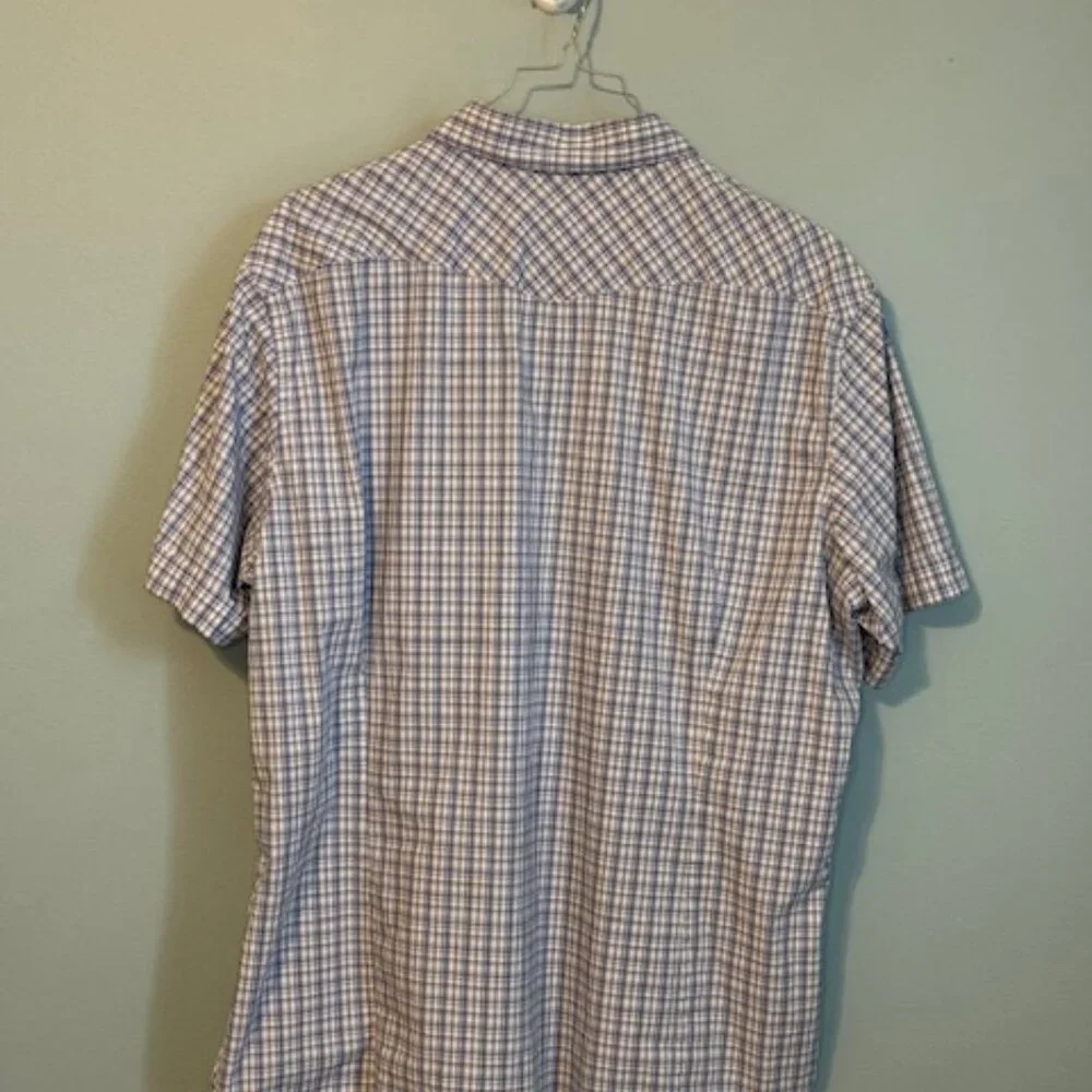 Banana Republic XL Western Plaid Shirt Short Sleeve Snap Front Blue White